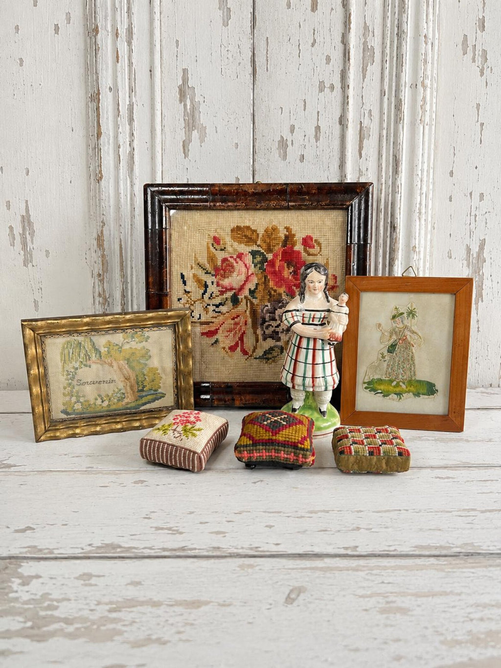 18th Century Colifichet Embroidery On Paper Double Sided Neeedlework C 1790