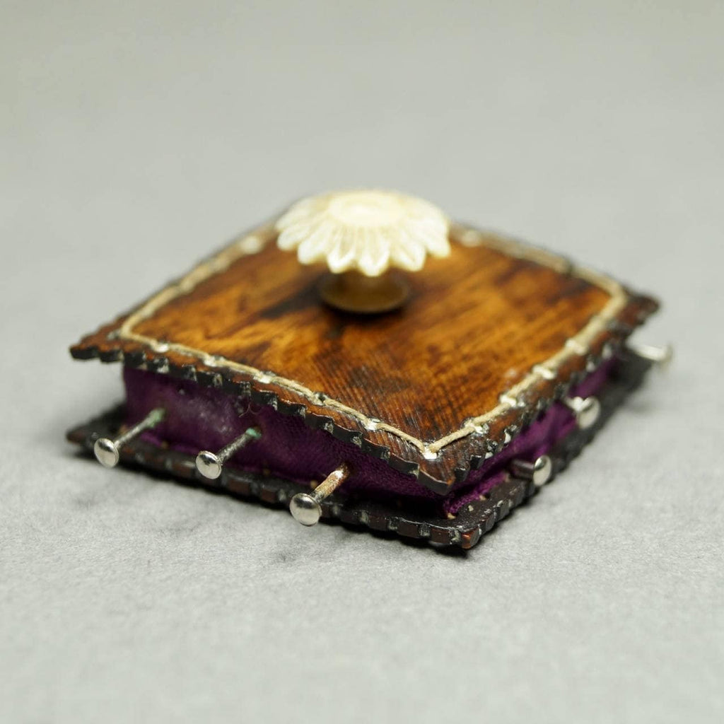 Vintage Replica Tiny Regency Pin Cushion Faux Rosewood Miniature Pincushion Georgian Sewing Box Accessory