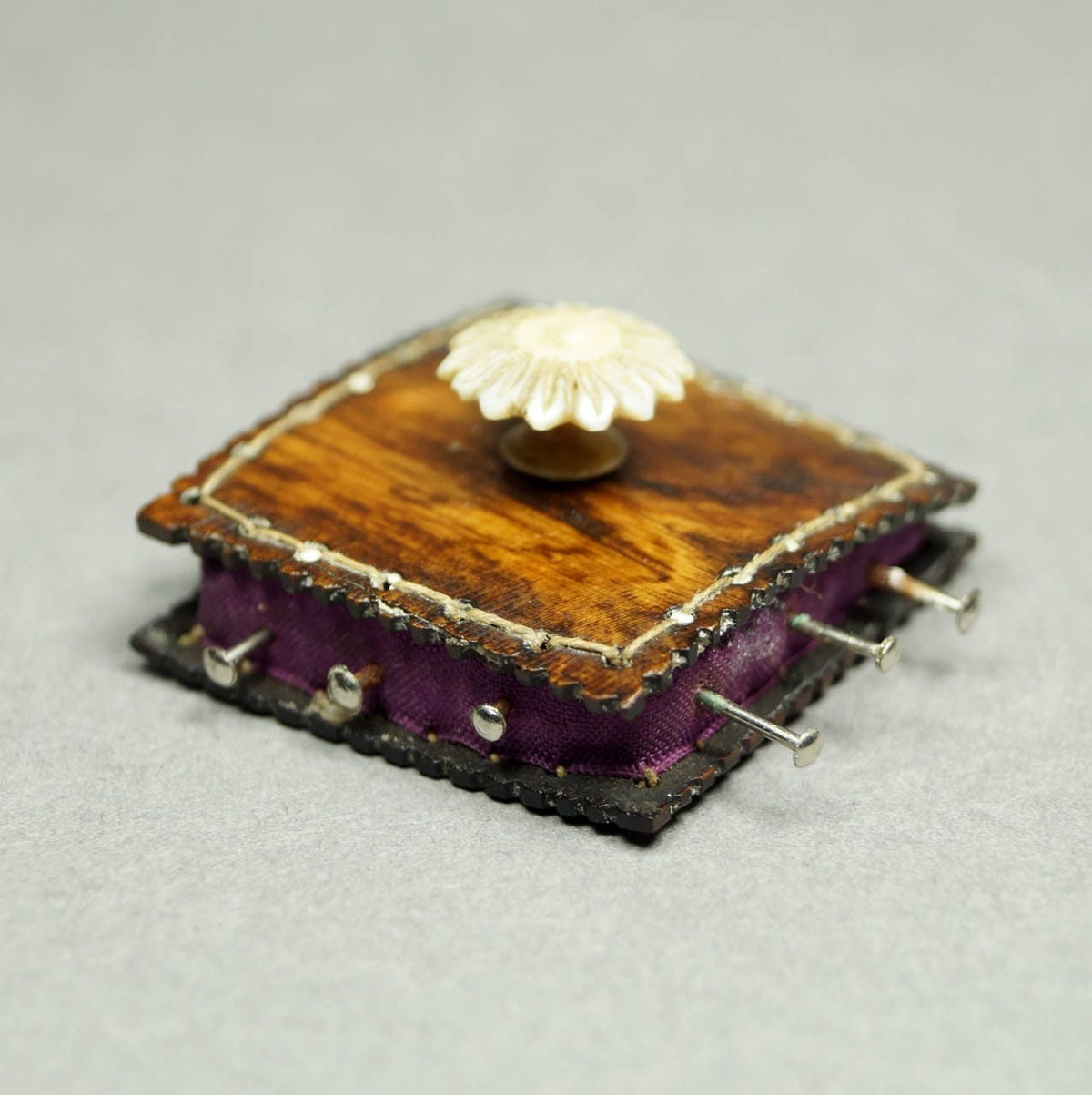 Vintage Replica Tiny Regency Pin Cushion Faux Rosewood Miniature Pincushion Georgian Sewing Box Accessory