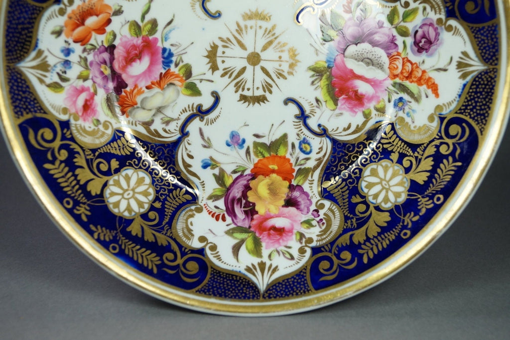 Antique English Porcelain Deep Plate Cobalt Blue Florals Regency Era Circa 1820