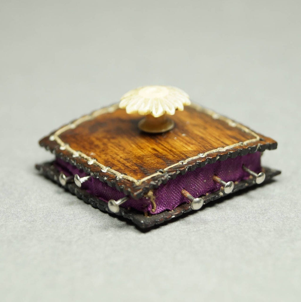 Vintage Replica Tiny Regency Pin Cushion Faux Rosewood Miniature Pincushion Georgian Sewing Box Accessory