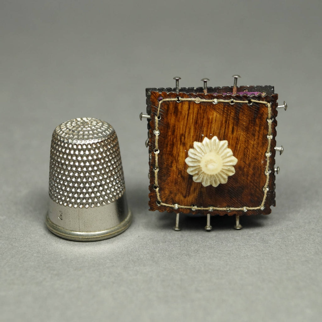 Vintage Replica Tiny Regency Pin Cushion Faux Rosewood Miniature Pincushion Georgian Sewing Box Accessory