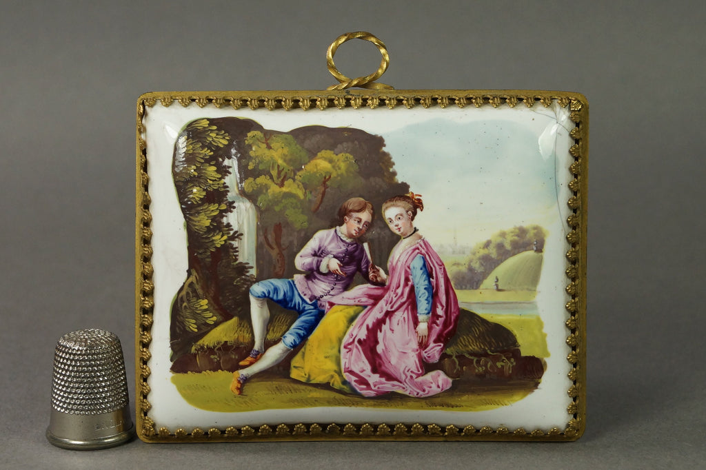 Antique 18th Century Miniature Battersea Bilston Enamel Plaque Picture Circa 1765