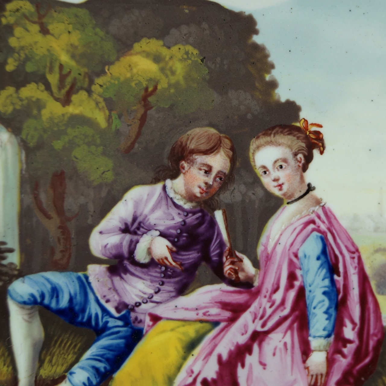 Antique 18th Century Miniature Battersea Bilston Enamel Plaque Picture Circa 1765