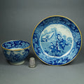 Antique Blue & White Transferware Tea Bowl and Saucer, 1810 Regency