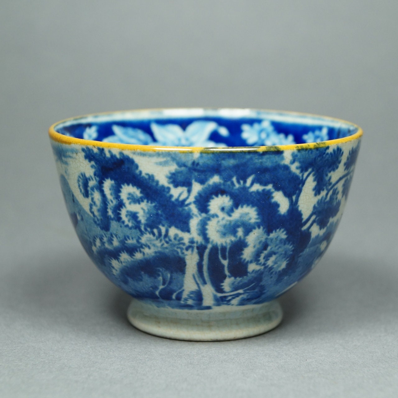 Antique Blue & White Transferware Tea Bowl and Saucer, 1810 Regency
