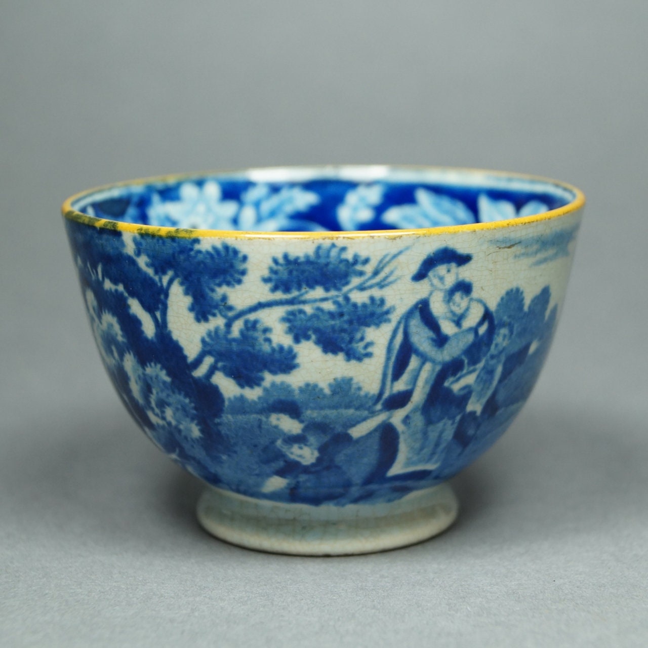 Antique Blue & White Transferware Tea Bowl and Saucer, 1810 Regency