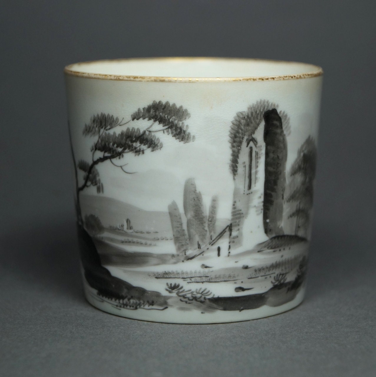 1810 Minton Porcelain Coffee Can English Regency En Grisaille Landscape