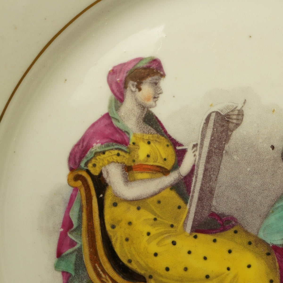 19th Century Adam Buck New Hall Porcelain Plate Mother and Child Regency Era