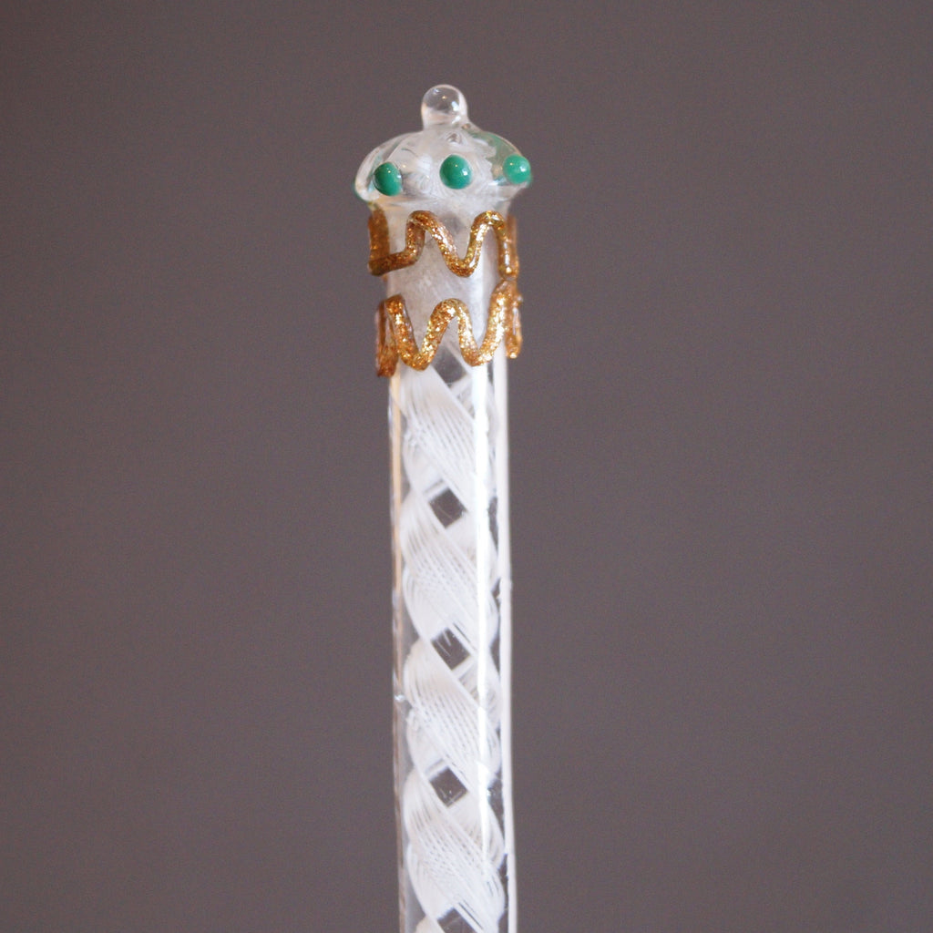 Antique Latticino Glass Dip Pen Victorian Era with Crown Finial