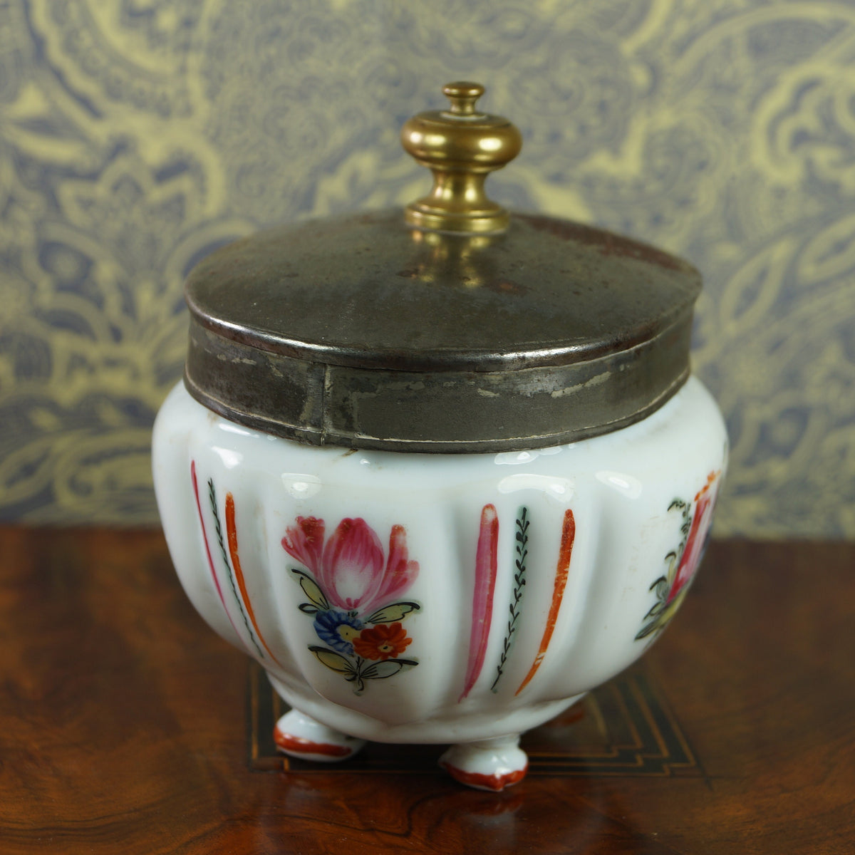 Make Do 18th Century Glass Sugar Box Sucrier Hand Enamelled Circa 1780