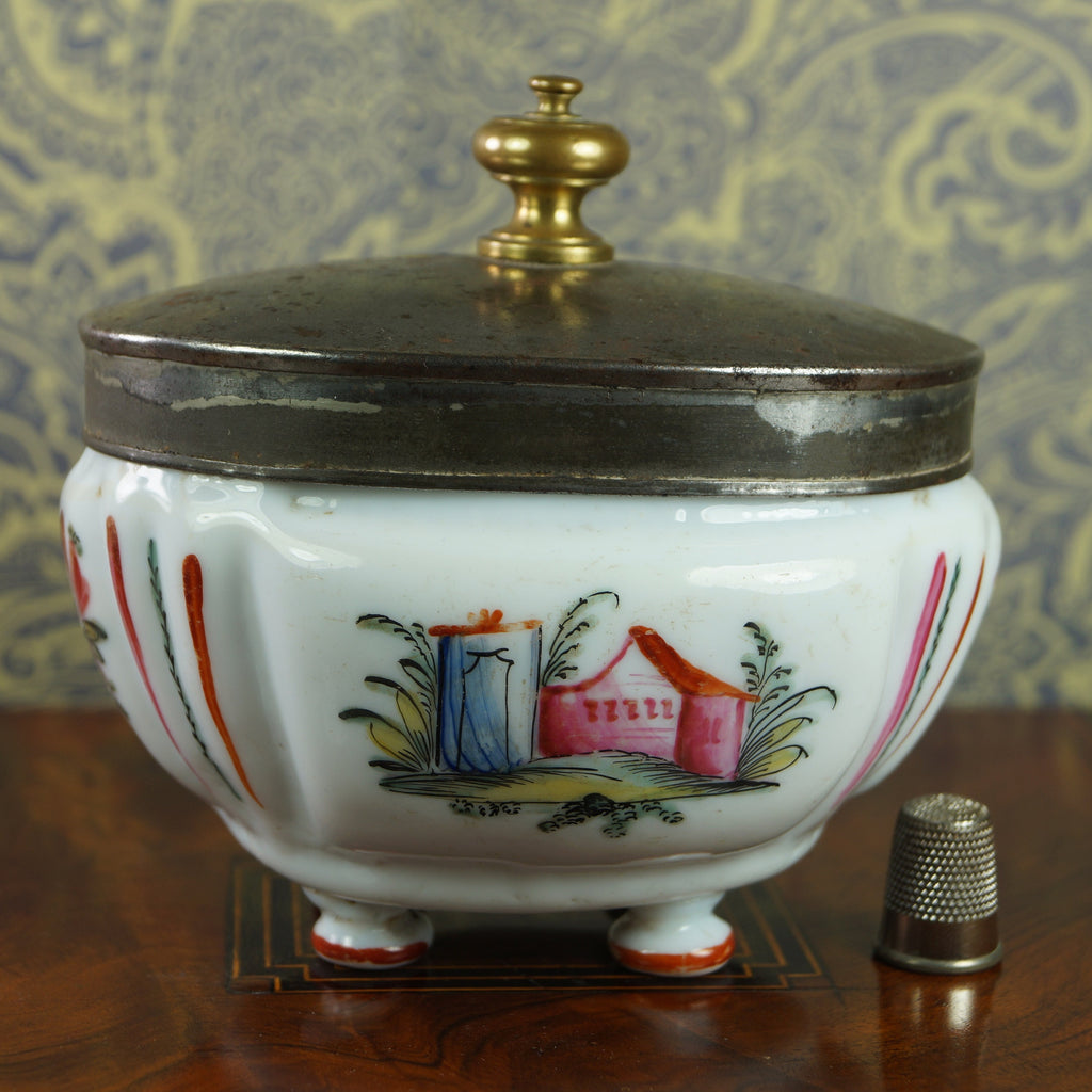 Make Do 18th Century Glass Sugar Box Sucrier Hand Enamelled Circa 1780