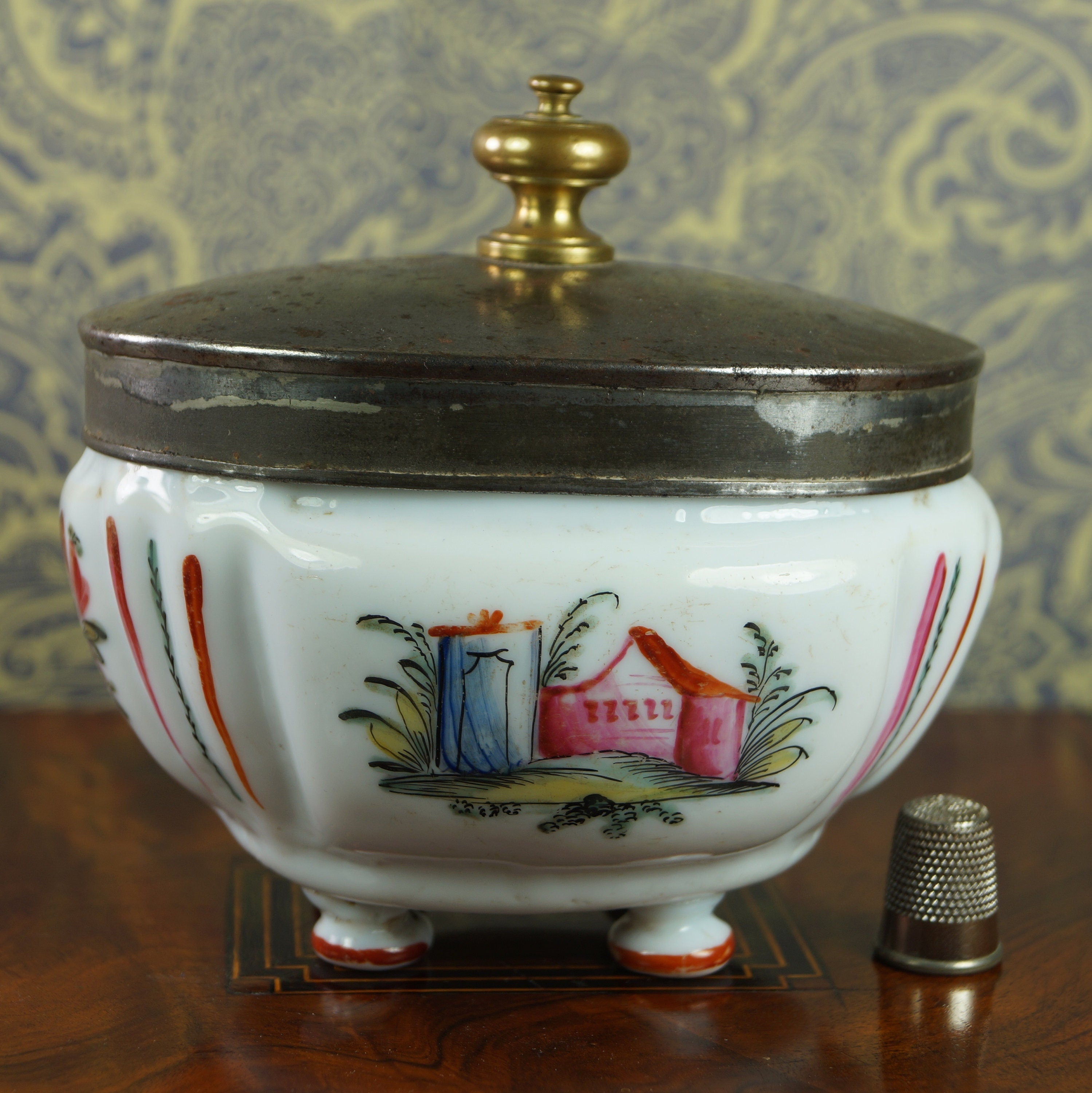 Make Do 18th Century Glass Sugar Box Sucrier Hand Enamelled Circa 1780
