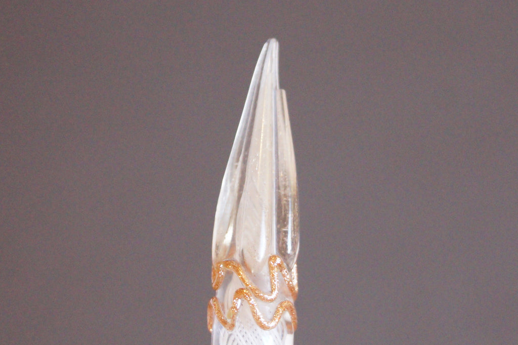 Antique Latticino Glass Dip Pen Victorian Era with Crown Finial