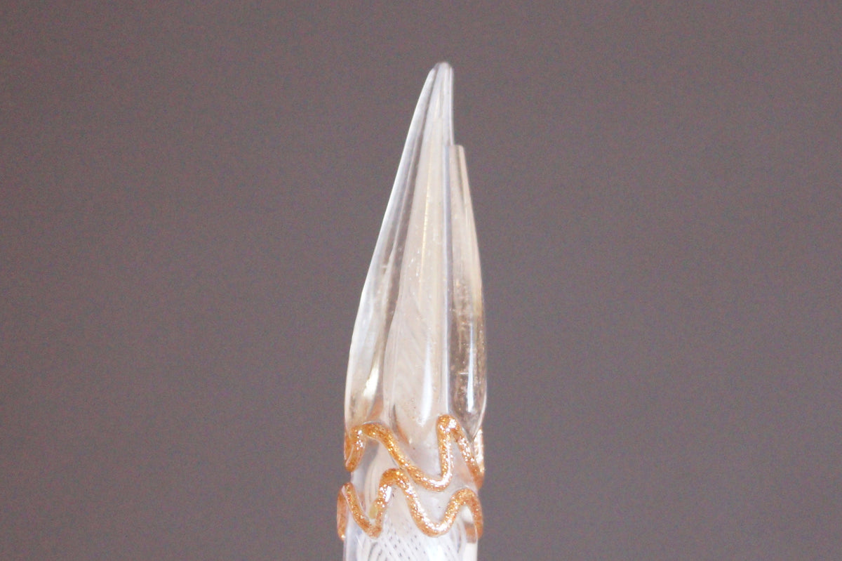 Antique Latticino Glass Dip Pen Victorian Era with Crown Finial