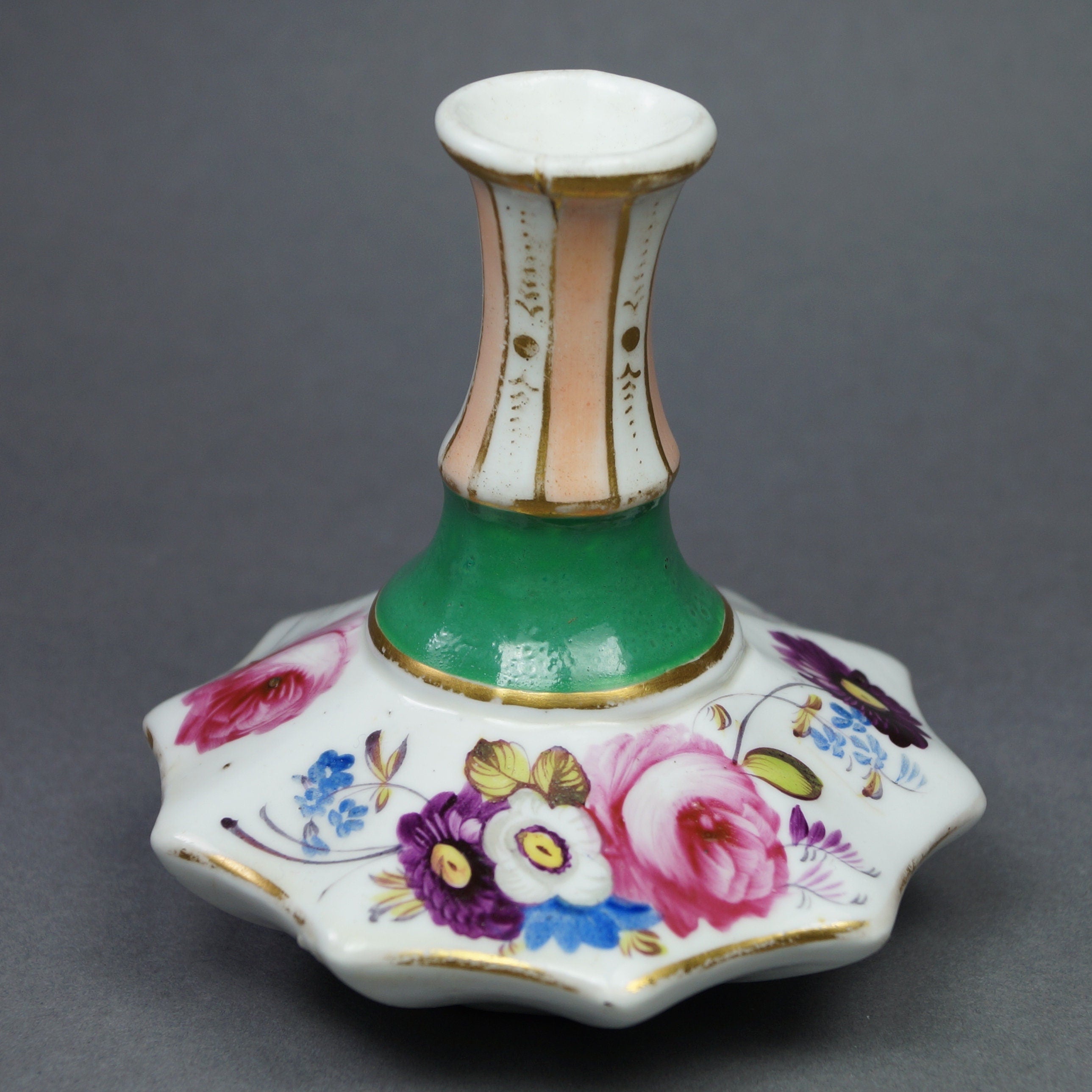 Regency Miniature Porcelain Scent Bottle/ Bud Vase Hand painted Floral Octagonal C 1815 AF