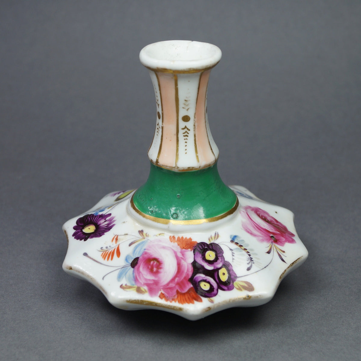 Regency Miniature Porcelain Scent Bottle/ Bud Vase Hand painted Floral Octagonal C 1815 AF