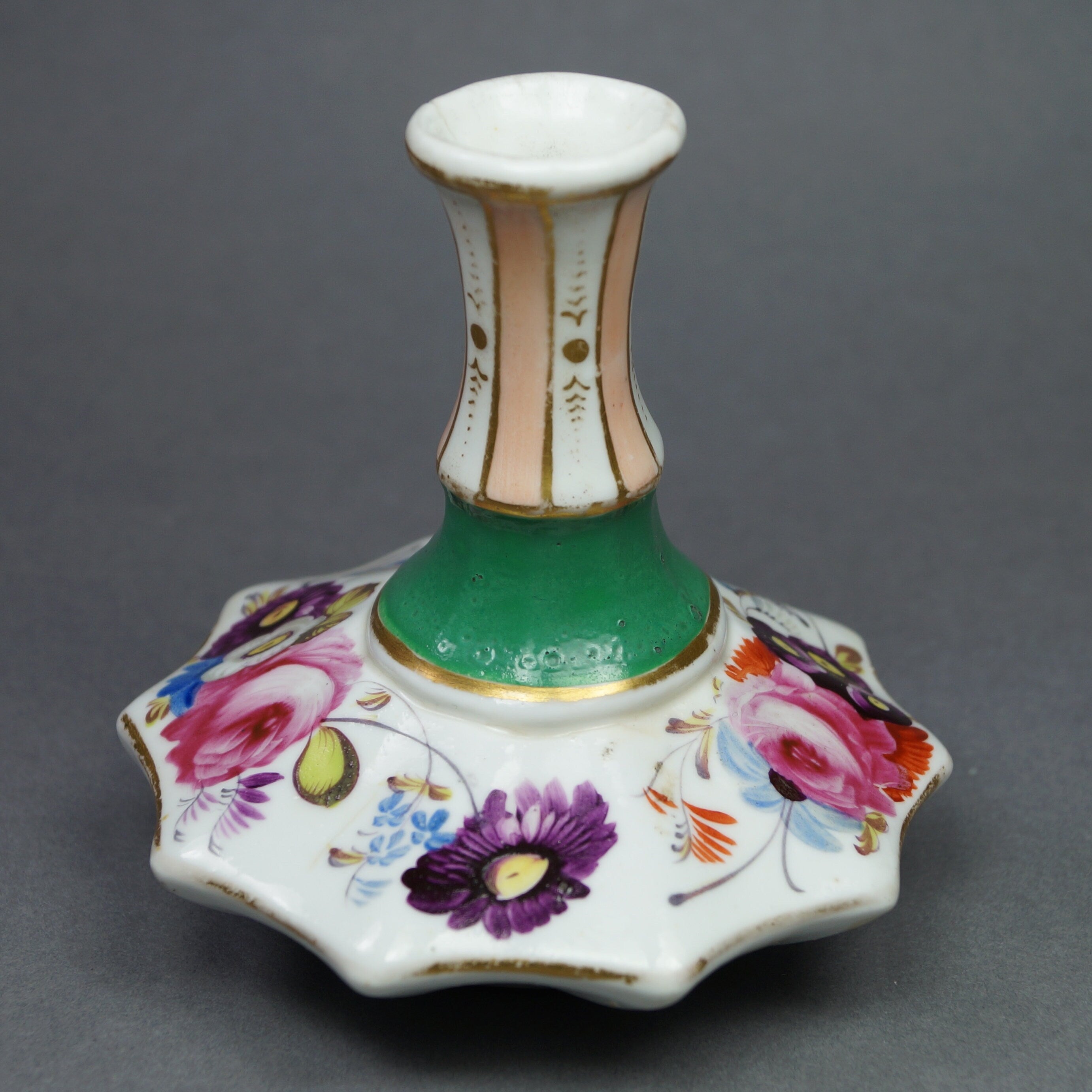 Regency Miniature Porcelain Scent Bottle/ Bud Vase Hand painted Floral Octagonal C 1815 AF
