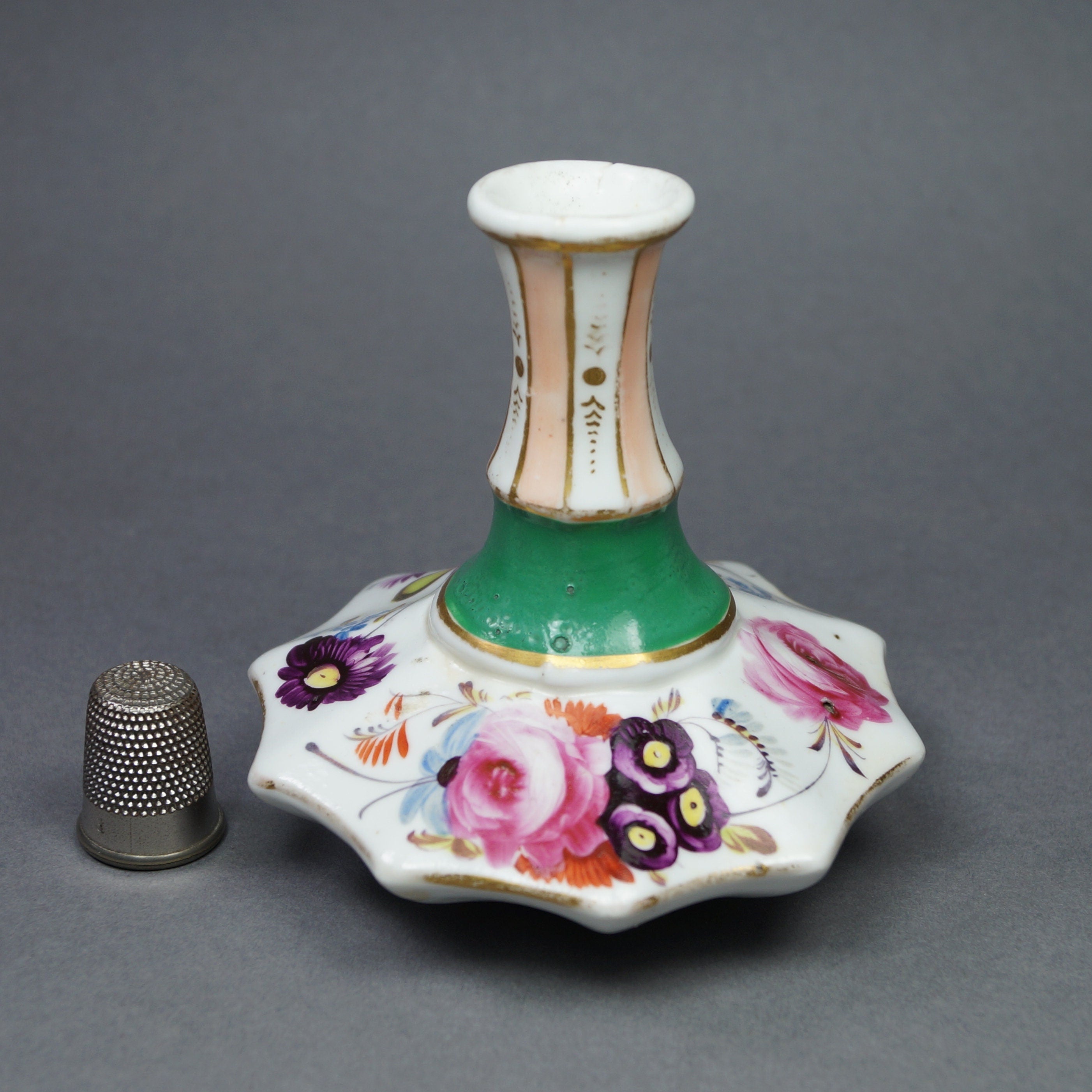 Regency Miniature Porcelain Scent Bottle/ Bud Vase Hand painted Floral Octagonal C 1815 AF