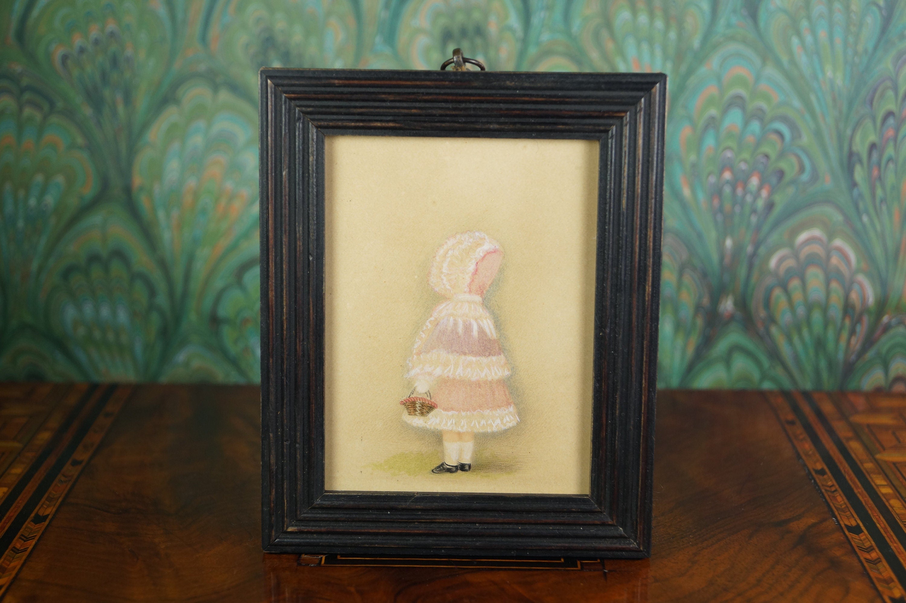 Antique English Portrait Miniature Painting of a Little Girl Circa 1880