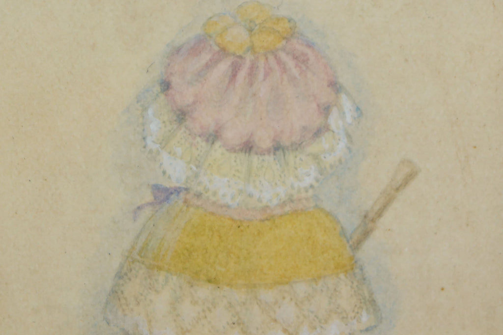 Victorian Portrait Miniature Painting Little Girl with Bonnet and Umbrella Circa 1880