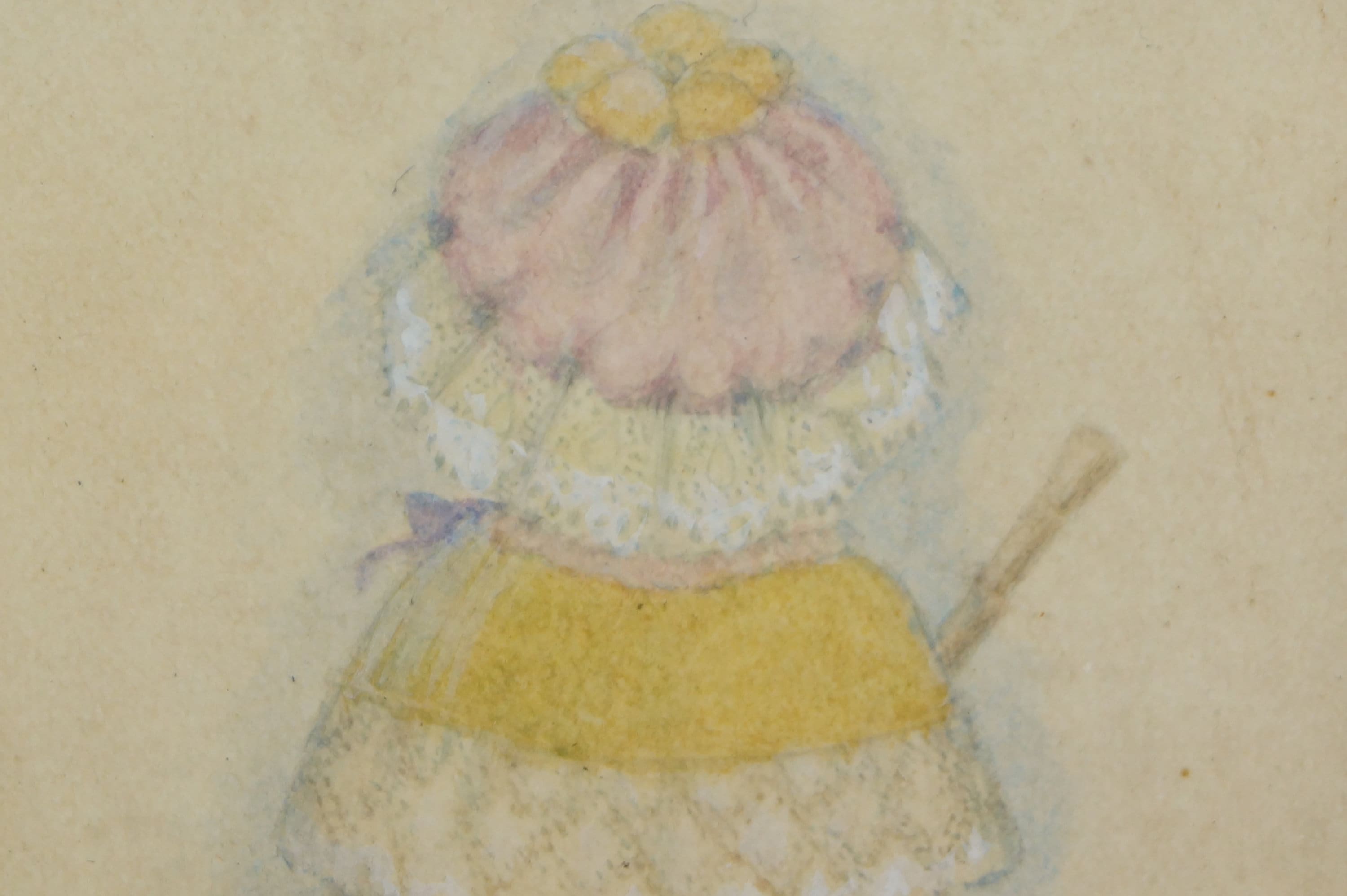 Victorian Portrait Miniature Painting Little Girl with Bonnet and Umbrella Circa 1880
