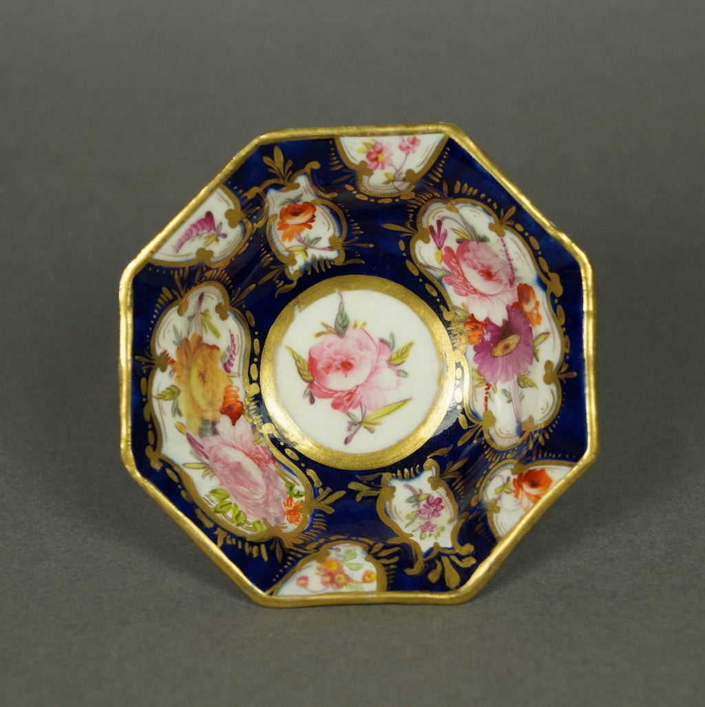 Miniature Doll Bowl Floral Cobalt Blue Coalport Porcelain English Circa 1820 Regency Era AF