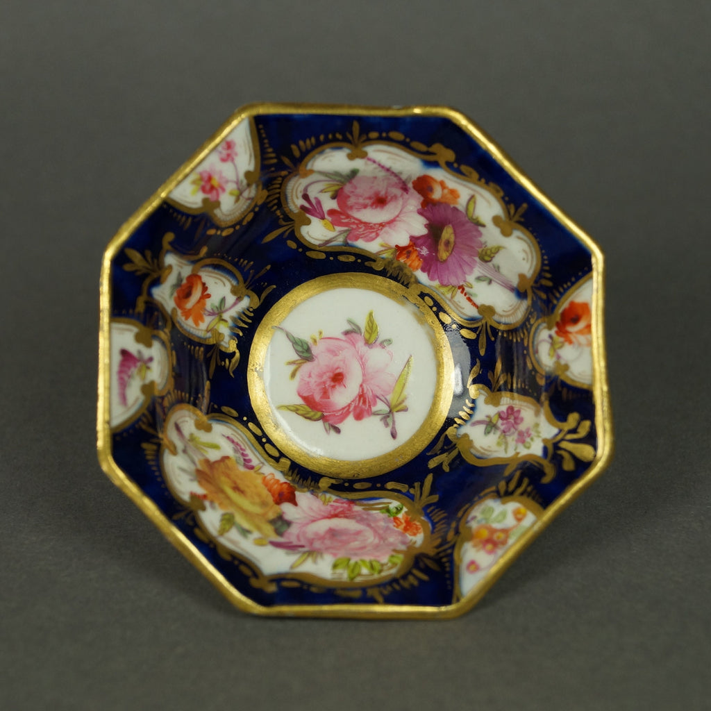 Miniature Doll Bowl Floral Cobalt Blue Coalport Porcelain English Circa 1820 Regency Era AF