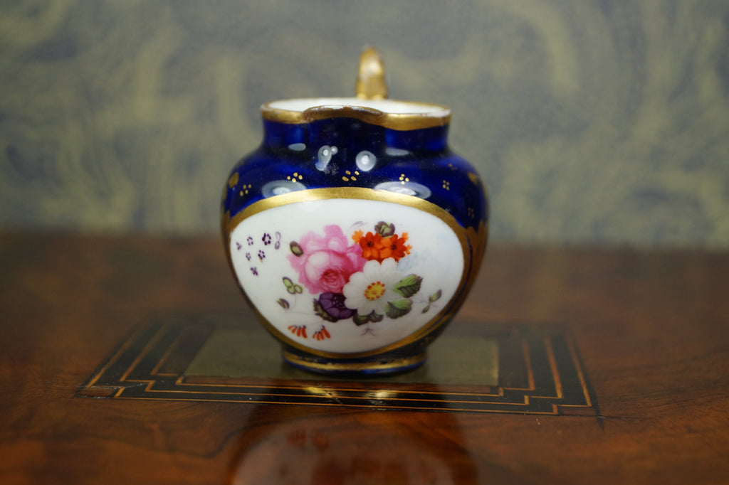 Antique Coalport Miniature Porcelain Jug Cobalt Blue Floral Georgian Circa 1820