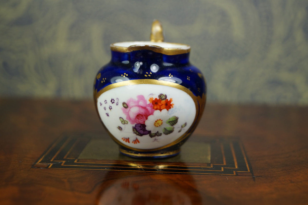 Antique Coalport Miniature Porcelain Jug Cobalt Blue Floral Georgian Circa 1820