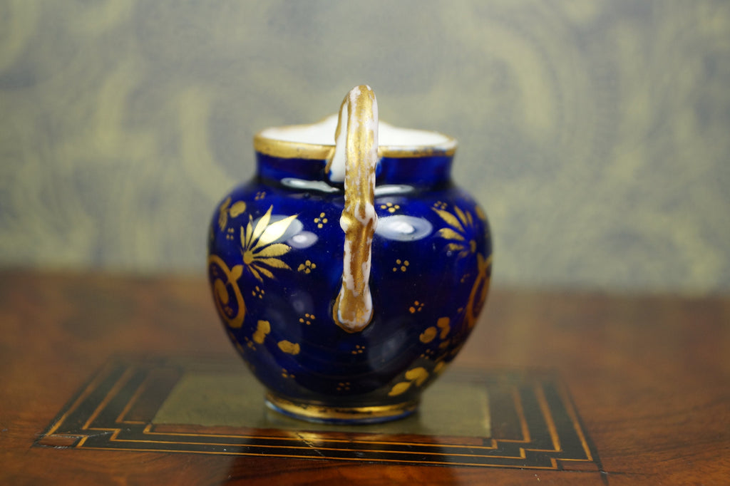 Antique Coalport Miniature Porcelain Jug Cobalt Blue Floral Georgian Circa 1820