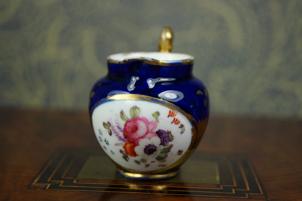 Antique Coalport Porcelain Miniature Jug Cobalt Blue Floral Circa 1820