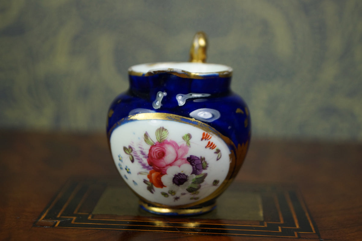 Antique Coalport Porcelain Miniature Jug Cobalt Blue Floral Circa 1820