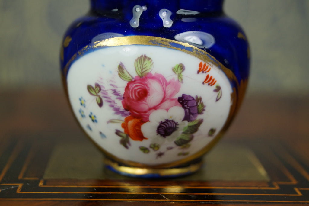 Antique Coalport Porcelain Miniature Jug Cobalt Blue Floral Circa 1820