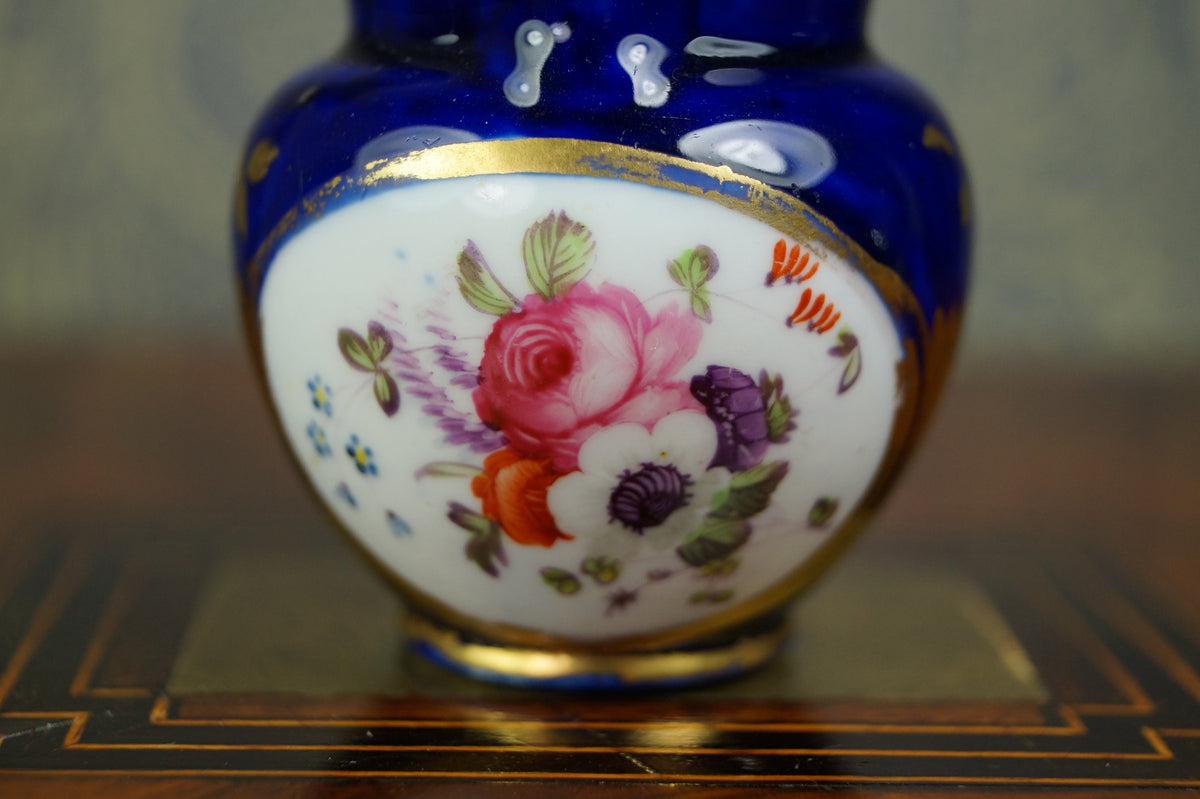 Antique Coalport Porcelain Miniature Jug Cobalt Blue Floral Circa 1820