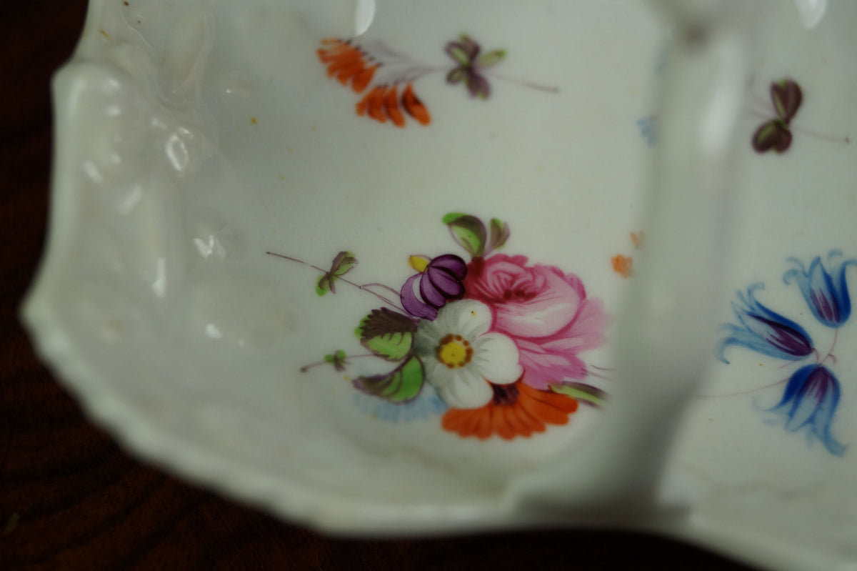 Antique 19th Century English Miniature Porcelain Basket Hand Painted Floral Circa 1840