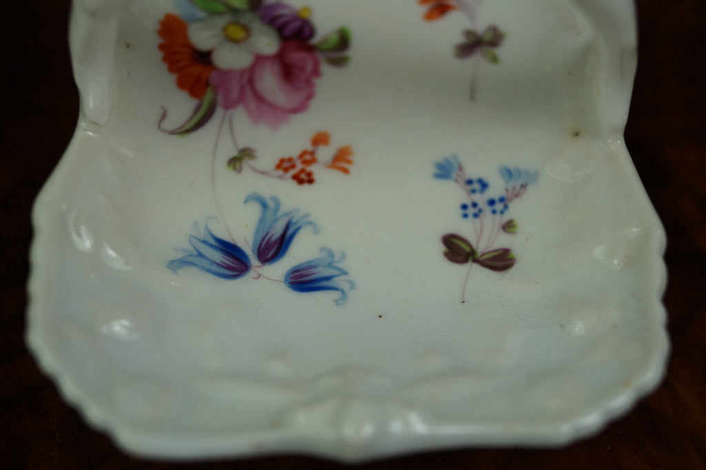 Antique 19th Century English Miniature Porcelain Basket Hand Painted Floral Circa 1840