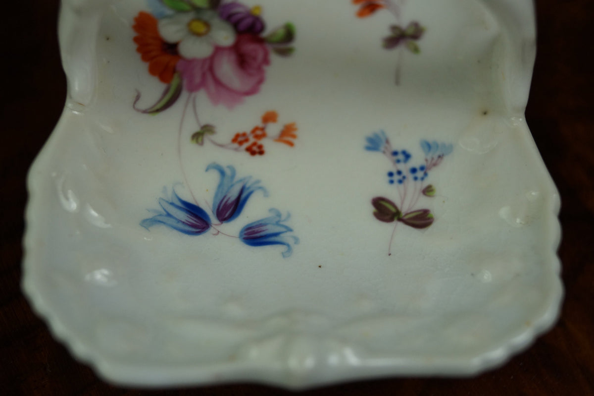 Antique 19th Century English Miniature Porcelain Basket Hand Painted Floral Circa 1840