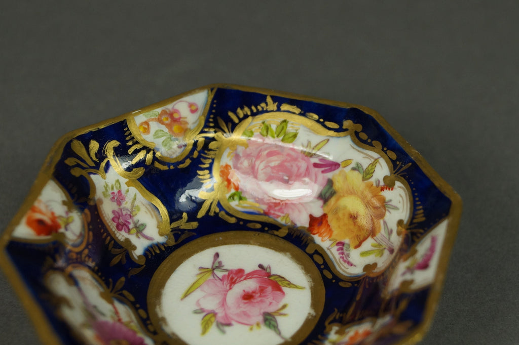 Miniature Doll Bowl Floral Cobalt Blue Coalport Porcelain English Circa 1820 Regency Era AF