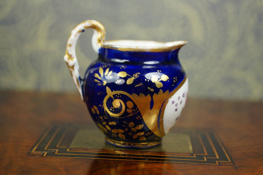 Antique Coalport Miniature Porcelain Jug Cobalt Blue Floral Georgian Circa 1820
