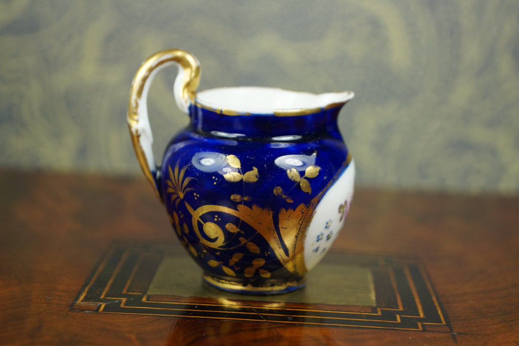Antique Coalport Porcelain Miniature Jug Cobalt Blue Floral Circa 1820