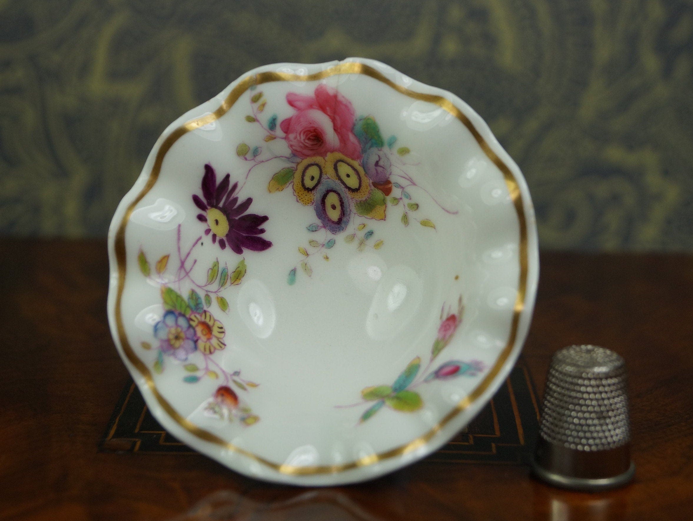 Antique 19th Century Miniature Toy Doll Fruit Bowl Pretty English Floral Porcelain AF