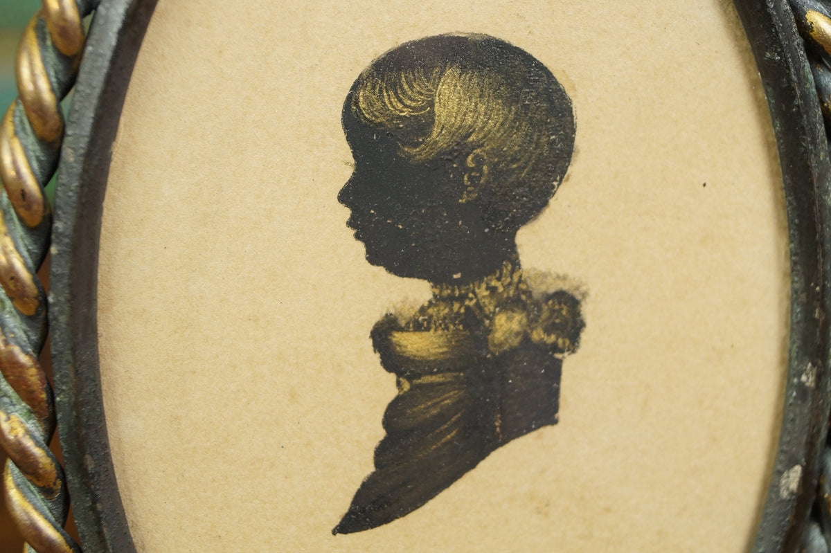 Antique 19th Century Child Portrait Silhouette Physiognotrace Victorian Frame Circa 1800