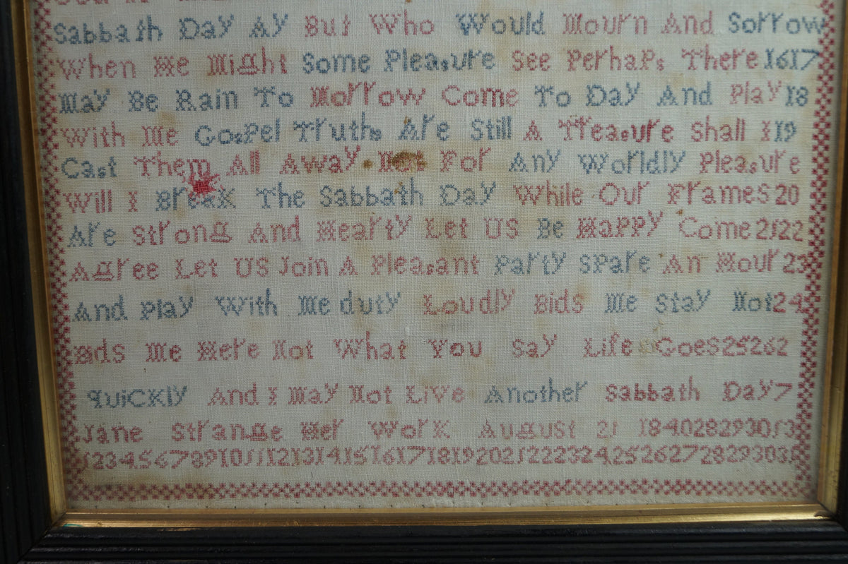 Victorian Sampler by Jane Strange 1840 Quirky