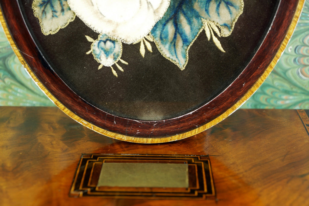 Antique Velvet Theorem Oval Frame Floral Roses Tulip Folk Art