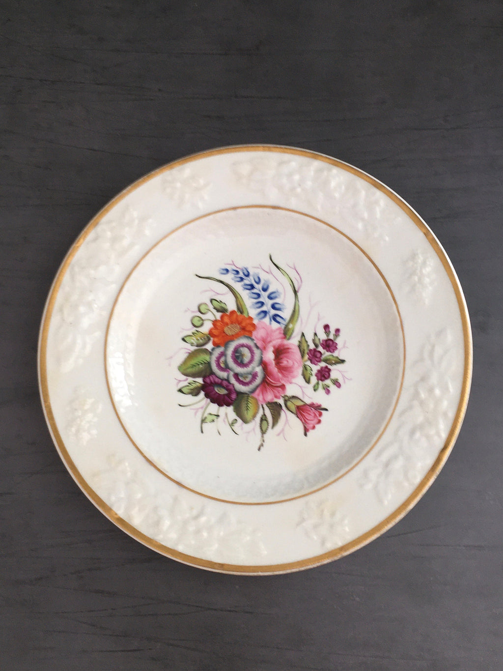 19th Century Georgian Porcelain Dessert Plate Hand Painted Floral Roses English Circa 1820