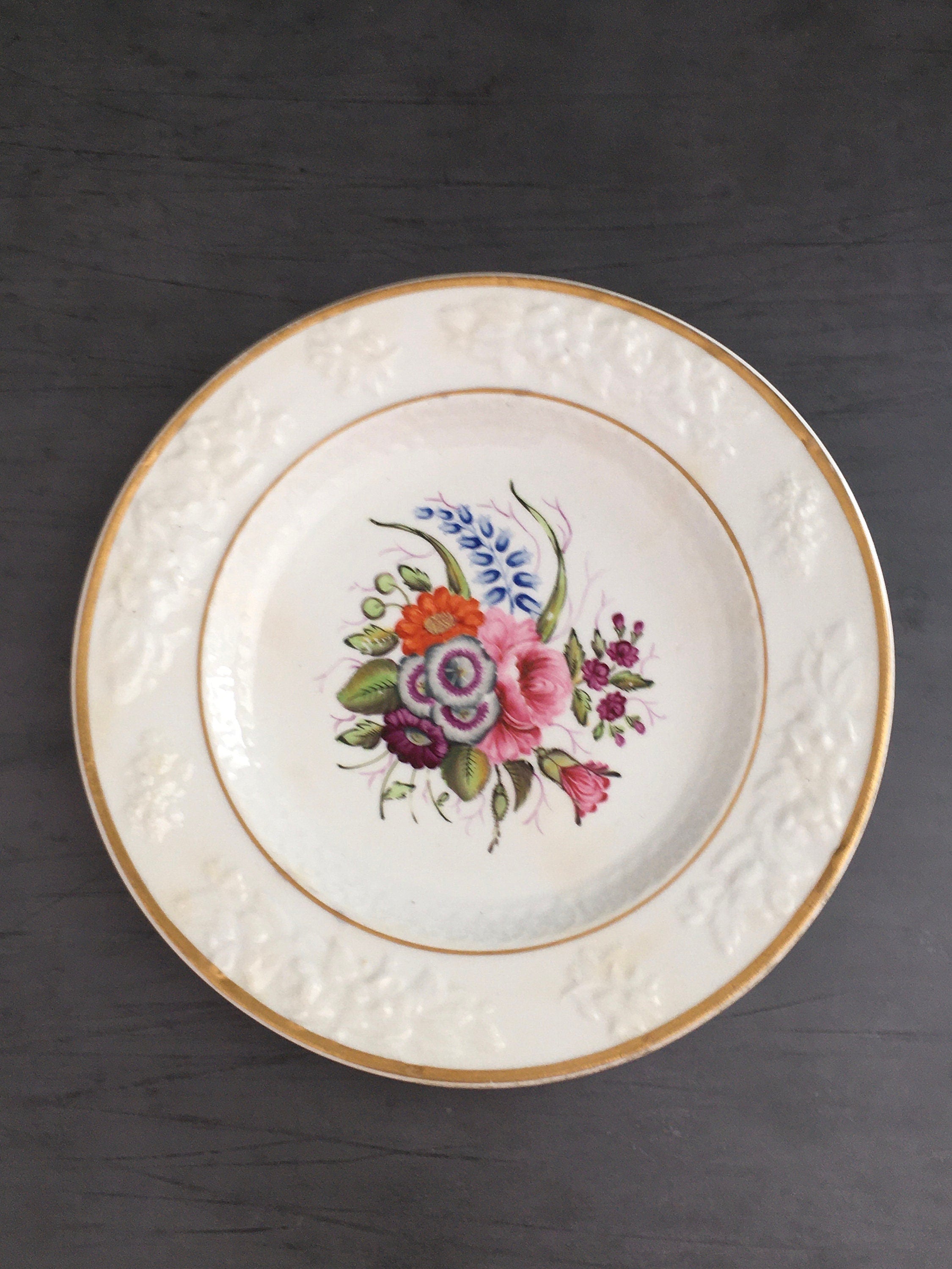 19th Century Georgian Porcelain Dessert Plate Hand Painted Floral Roses English Circa 1820