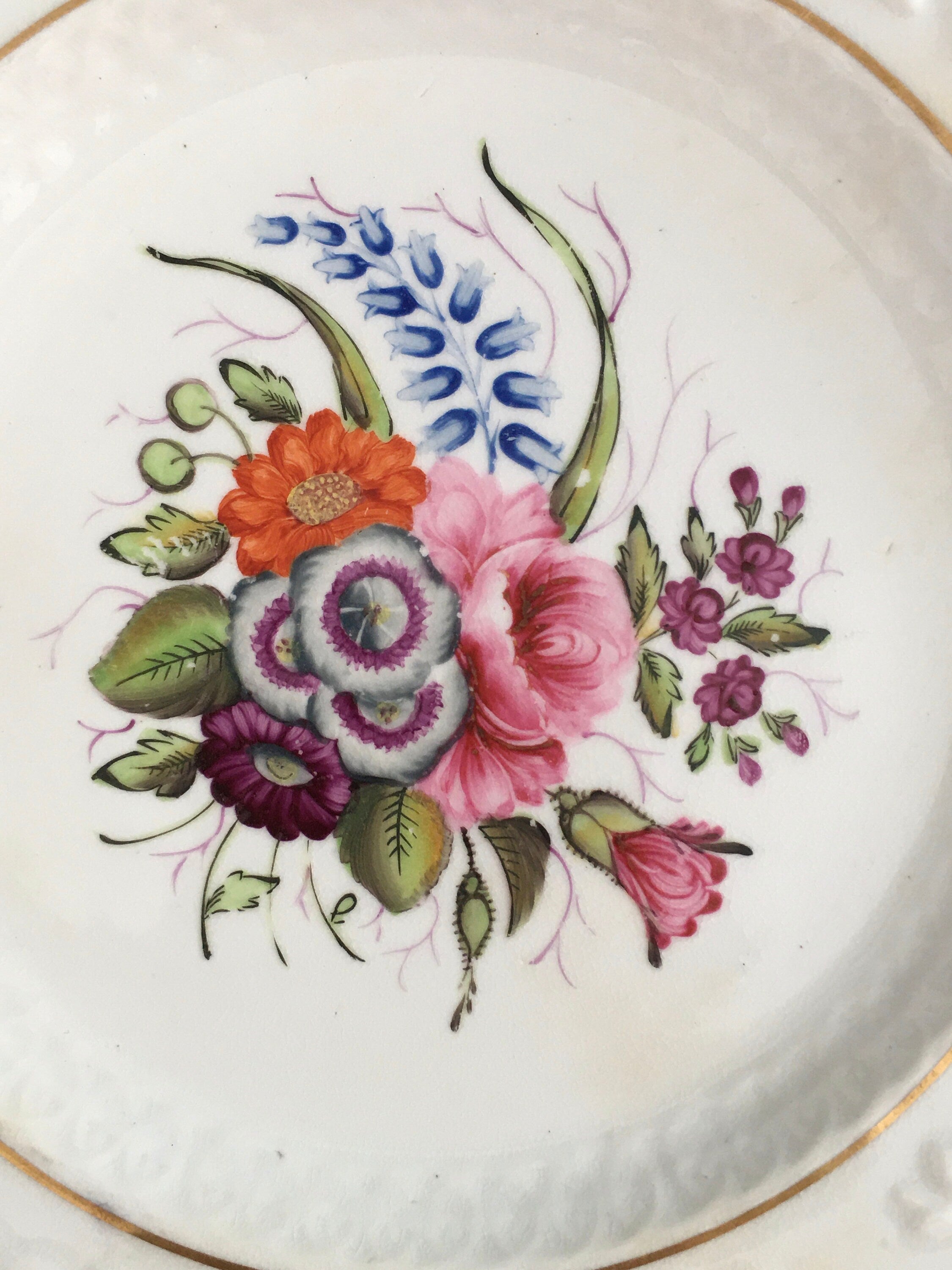19th Century Georgian Porcelain Dessert Plate Hand Painted Floral Roses English Circa 1820