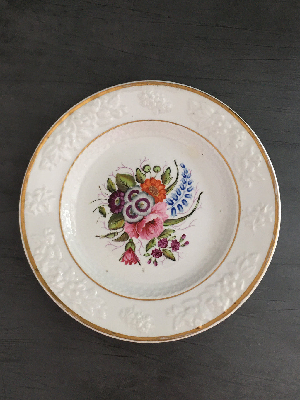 Antique Flower Plate Hand Painted Floral English Circa 1820