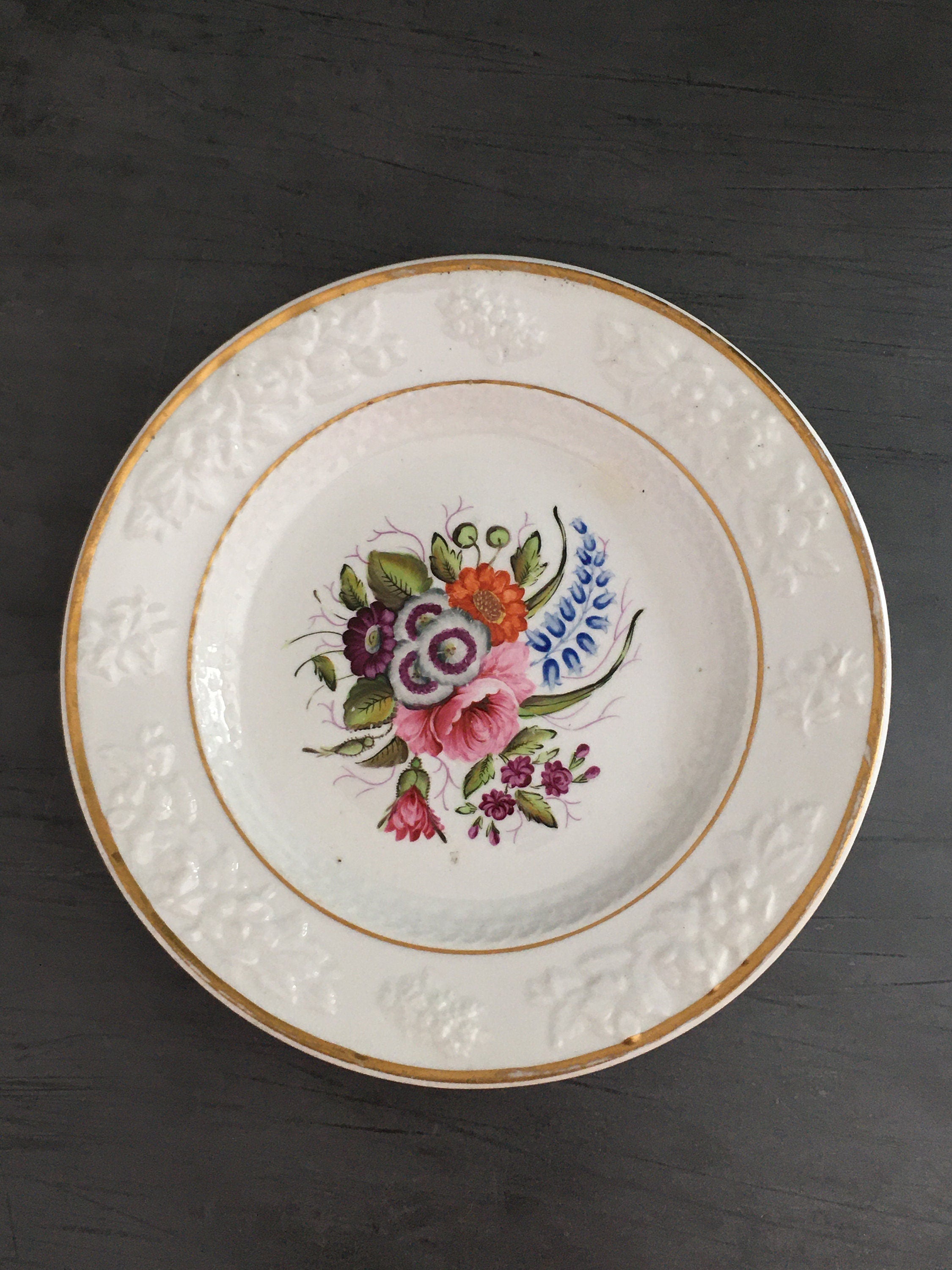 Antique Flower Plate Hand Painted Floral English Circa 1820